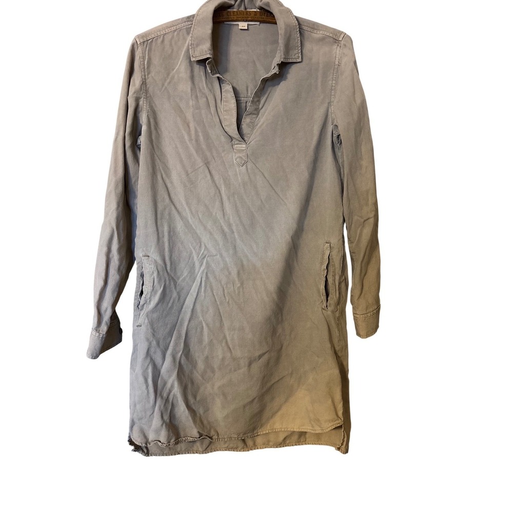 Cloth & Stone XS Gray Tencel Lyocell Long Sleeve Shirt Dress Beach Resort Casual